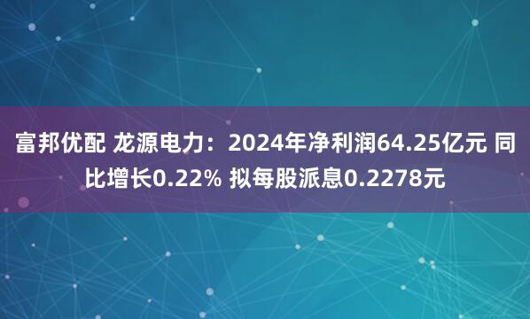 富邦优配 龙源电力：2024年净利润64.25亿元 同比增长0.22% 拟每股派息0.2278元